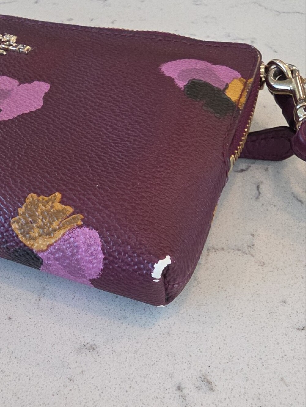 Coach Plum Floral Zip Wristlet with Gold Accents - Picture 5 of 7